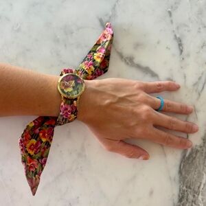 Floral Print Women's Watch with Gold Accents